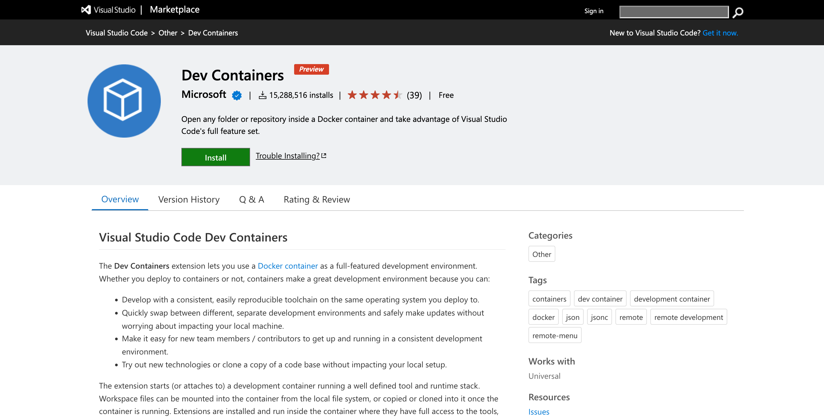 Visual Studio Code Marketplace - Dev Containers