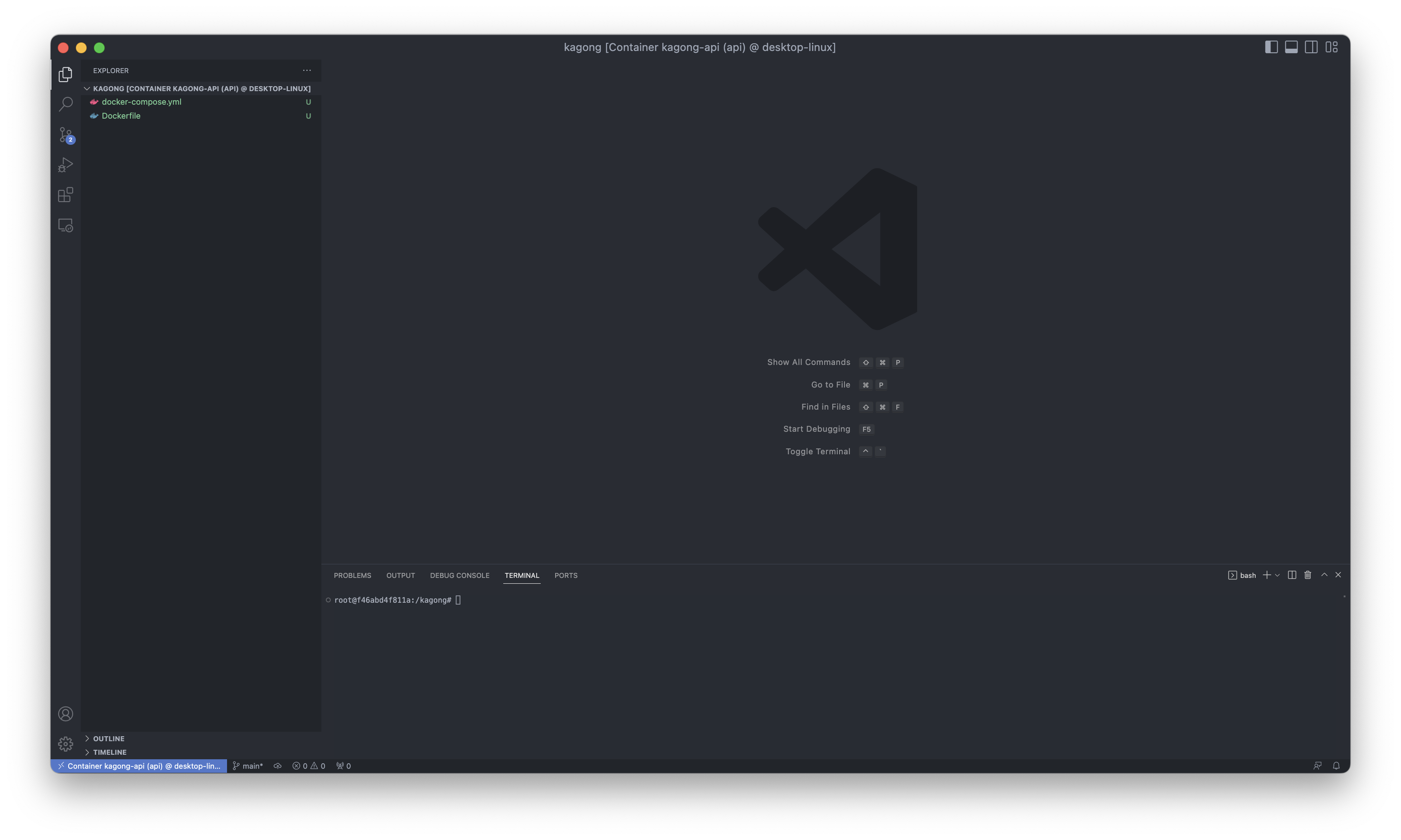 Visual Studio Code opened in a container